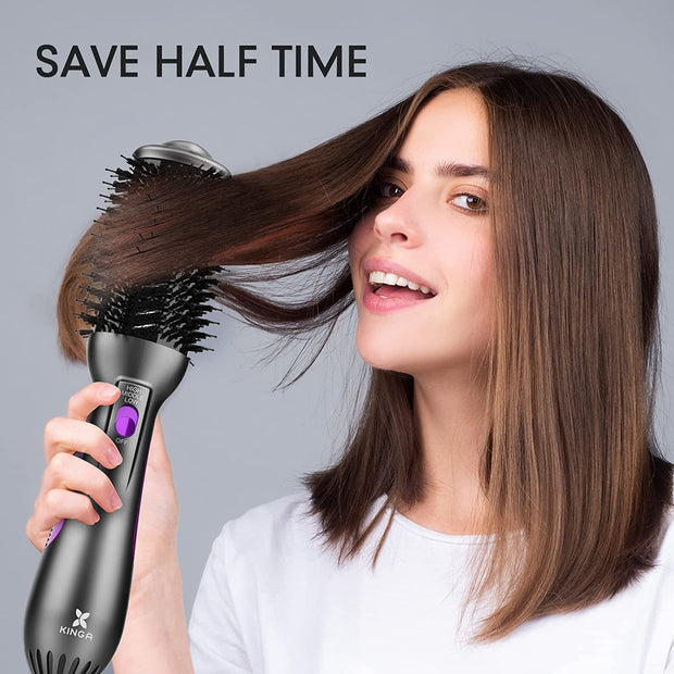 4 in 1 Hair Dryer Brush One-Step Blow Dryer Brush Oval Shape Professional Hot Air Brush;  Ceramic Coating Women Hair Dryer Volumizer Styler for Drying Curling Straightening;  Purple - Brialari