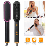 Electric Hair Straightener Brush Straightening Curler Brush Hot Comb 5 Temperature Adjustment 10S Fast Heating - Brialari