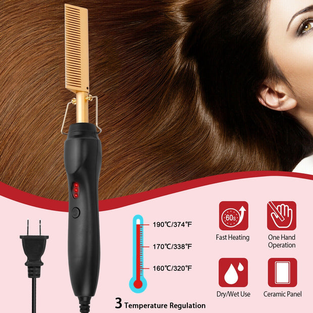 Electric Heating Hair Comb PTC Ceramic Hair Straightener Curler Brush Hair Straight Styler Wet Dry Use - Brialari