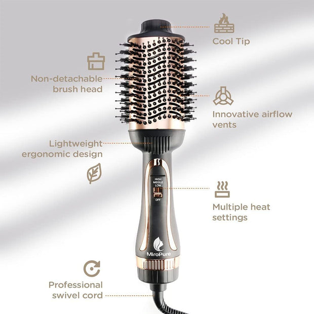 Hair Dryer Brush, MiroPure Hot Air Brush One Step Hair Dryer & Volumizer Brush Blow Dryer Styler for Straightening, Curling, Salon Negative Ion Blow Dryer Brush Rose Gold - Brialari