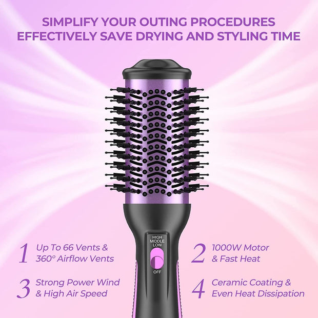 Kinga Hair Dryer Brush Blow Dryer Brush in One Professional 5 in 1 One Step Hot Air Brush Hoot Tools Blowout Brush Hair Dryer and Volumizer 1 Pack (Purple) - Brialari