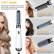 3 In 1 Hot Air Brush One-Step Hair Dryer Comb 3 Interchangeable Brush Combs Volumizer Hair Curler Straightener - Brialari