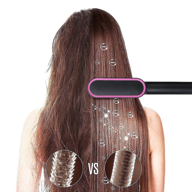 Electric Hair Straightener Brush Straightening Curler Brush Hot Comb 5 Temperature Adjustment 10S Fast Heating - Brialari