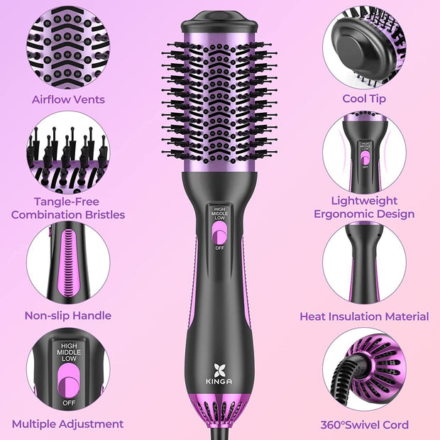 Kinga Hair Dryer Brush Blow Dryer Brush in One Professional 5 in 1 One Step Hot Air Brush Hoot Tools Blowout Brush Hair Dryer and Volumizer 1 Pack (Purple) - Brialari