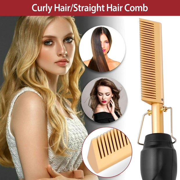 Electric Heating Hair Comb PTC Ceramic Hair Straightener Curler Brush Hair Straight Styler Wet Dry Use - Brialari