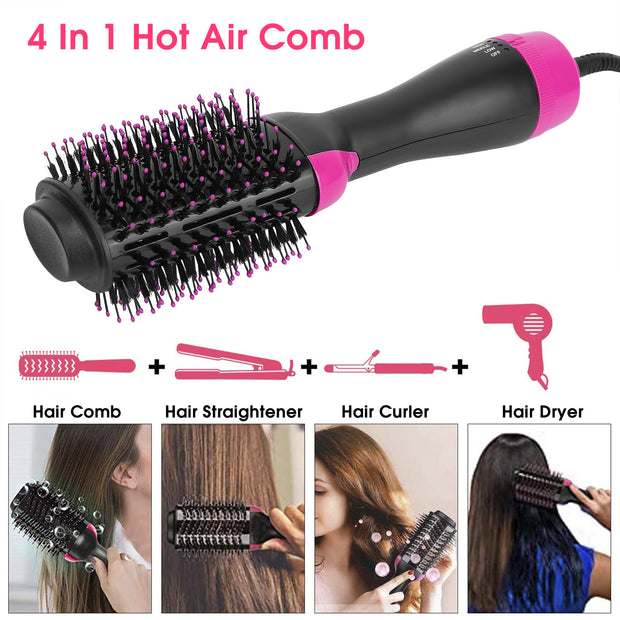 Hot Hair Brush 4 In 1 Hair Dryer Volumizer Brush Dryer Comb For Straightening Curling Drying - Brialari