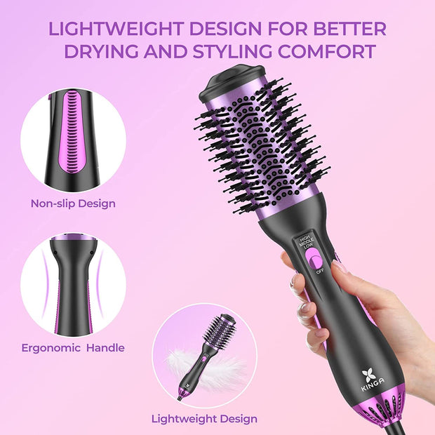 Kinga Hair Dryer Brush Blow Dryer Brush in One Professional 5 in 1 One Step Hot Air Brush Hoot Tools Blowout Brush Hair Dryer and Volumizer 1 Pack (Purple) - Brialari