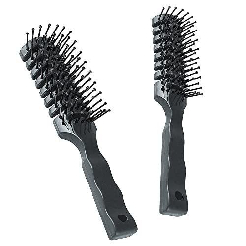 Black Vent Hairbrush 8'; Hard Bristle Brush for Hair Pack of 12; Plastic Hair Brushes for Women and Men; Hair Brush for Thick Hair; Brushes for Hair with Rounded Rubber Tips - Brialari