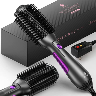 4 in 1 Hair Dryer Brush One-Step Blow Dryer Brush Oval Shape Professional Hot Air Brush;  Ceramic Coating Women Hair Dryer Volumizer Styler for Drying Curling Straightening;  Purple - Brialari