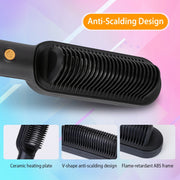 Electric Hair Straightener Brush Straightening Curler Brush Hot Comb 5 Temperature Adjustment 10S Fast Heating - Brialari